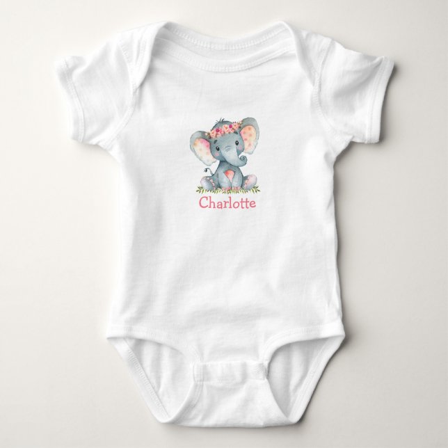 Body Élément bébé éléphant floral rose aquarelle (Devant)