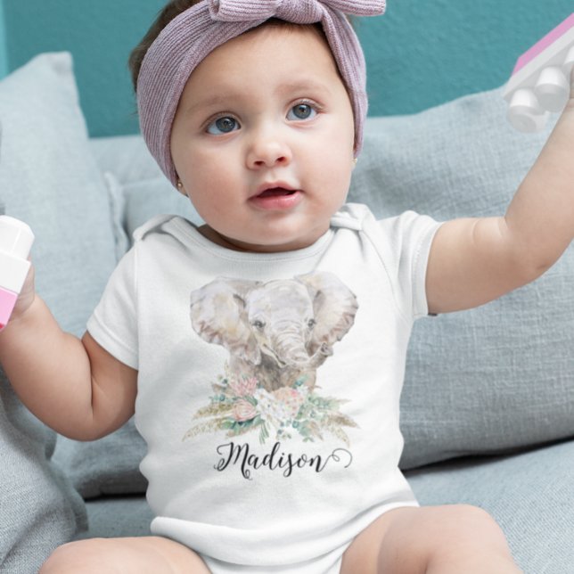 Body Éléphant Bébé Aquarelle Tropical Bohème (Créateur téléchargé)