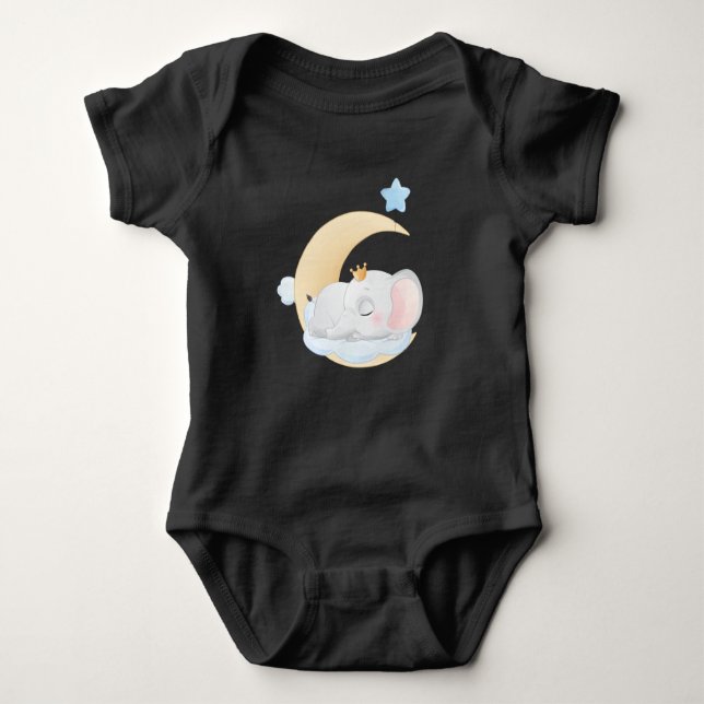 Body Éléphant bébé endormi avec couronne - Lune mignonn (Devant)