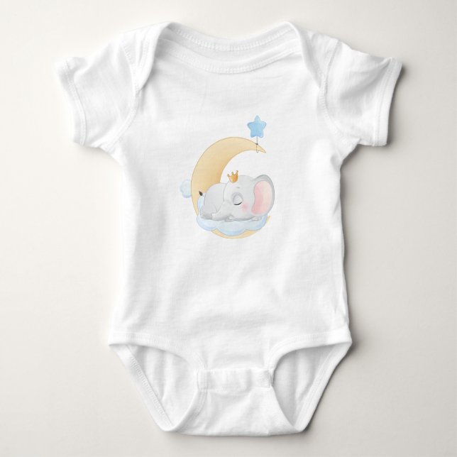 Body Éléphant bébé endormi avec couronne - Lune mignonn (Devant)