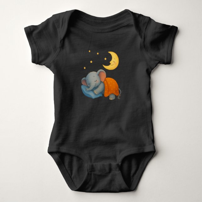 Body Éléphant Bébé Endormi Sous la Lune – Rêve Mignon (Devant)