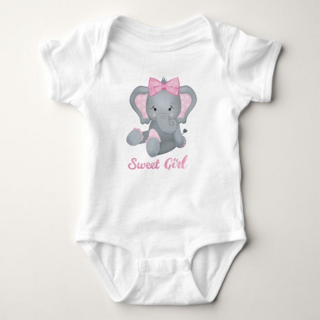 Body Éléphant bébé mignon avec un nœud rose (Devant)