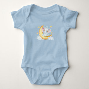Body Eléphant Bébé mignon Sur L'Aquarelle Crescent Moon