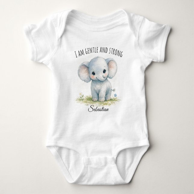 Body Éléphant Bleu Adorable "Je Suis Doux et Fort" (Devant)