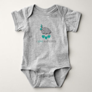 Body Eléphant bleu turquoise et gris pour bébé