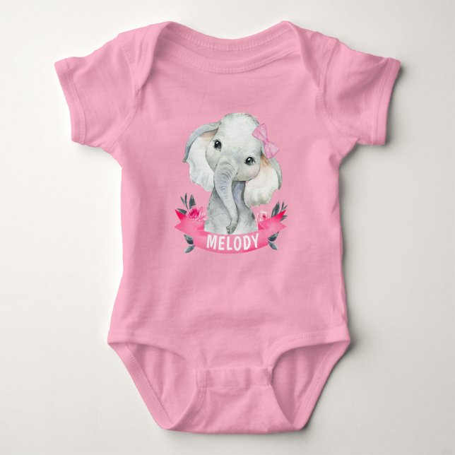 Body Eléphant fille avec nom personnalisé Roses de comb (Devant)