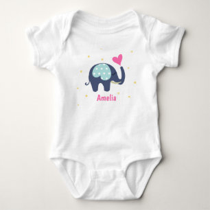 Body Eléphant gris mou et coeur rose Personnalisé