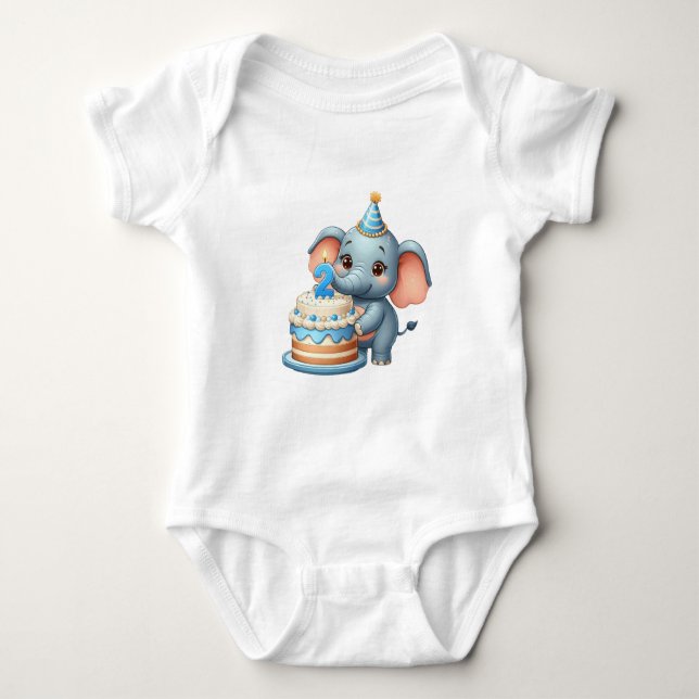 Body Éléphant Mignon 2ème Anniversaire (Devant)