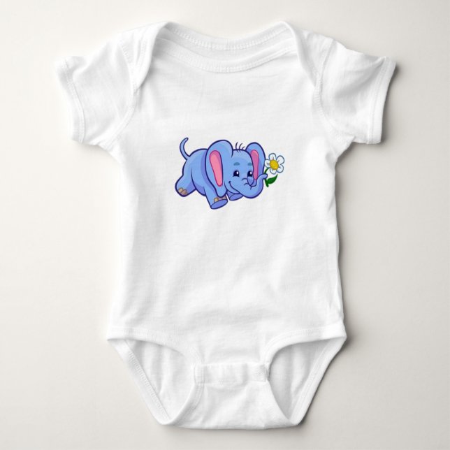 Body Eléphant mignon avec Fleur, Bodysuit bébé (Devant)