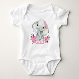 Body Eléphant rose fille avec nom personnalisé Roses
