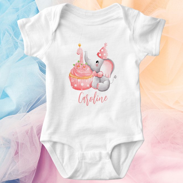 Body Eléphant rose mignon moderne bébé fille 1er annive (Créateur téléchargé)