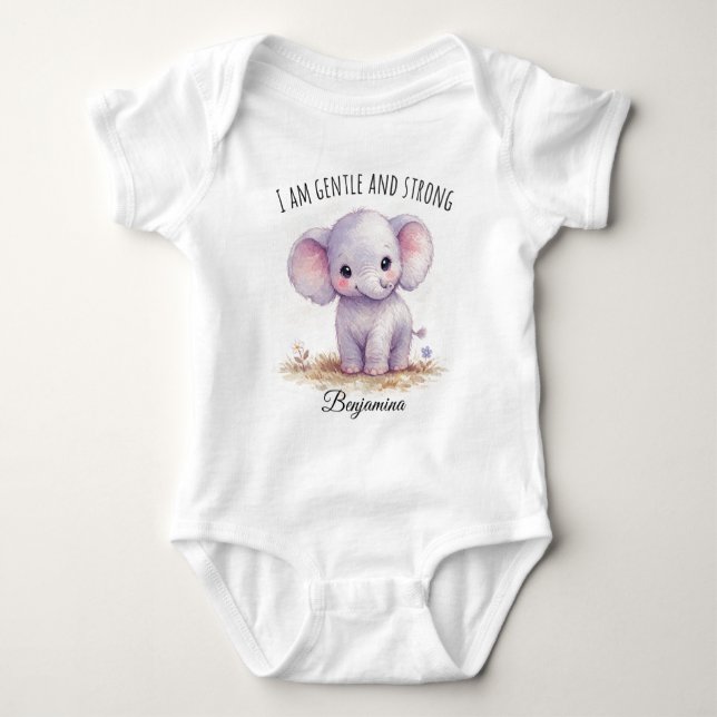 Body Éléphant Violet Adorable "Je Suis Douce et Forte" (Devant)