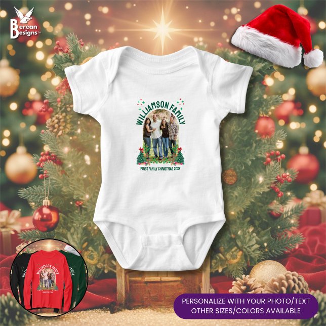 Body Ensemble de photo de famille de NOËL (Christmas family reunion matching baby bodysuit w/ customizable photo and name)