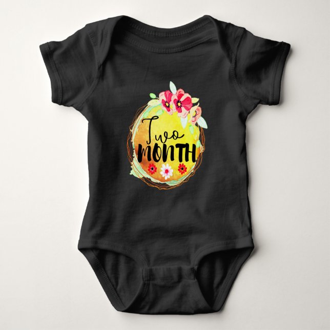 Body Étiquette de bébé de deux mois à motif floral (Devant)