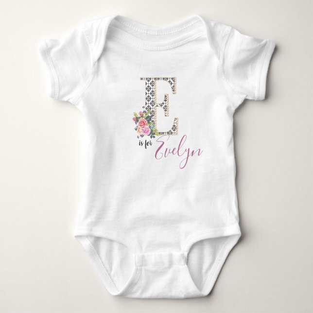 Body Evelyn Nom Baby Outfit Lettre Romper Floral Girl (Devant)