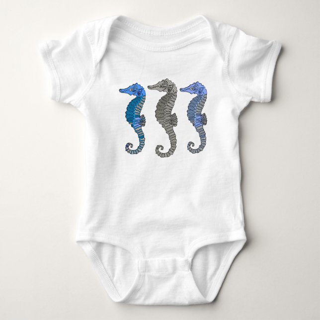 Body Faune marine - Trois jolis hippocampes bleus Cool (Devant)