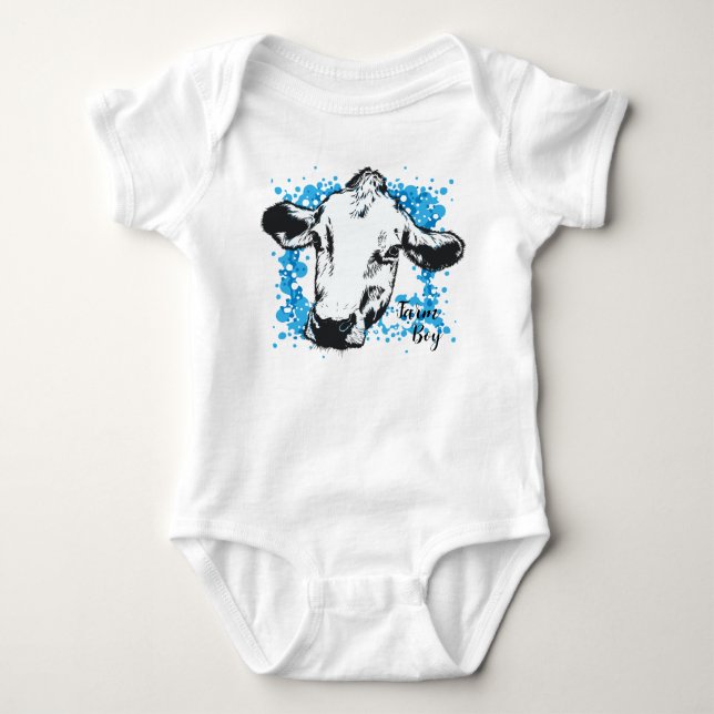 Body Ferme Boy Blue Cow Baby Bodysuit (Devant)