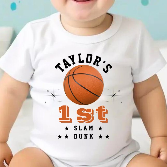 Body Fête d'anniversaire 1 an de Slam Dunk Basket (Basketball Slam Dunk 1st Birthday Party Parent Baby Bodysuit)