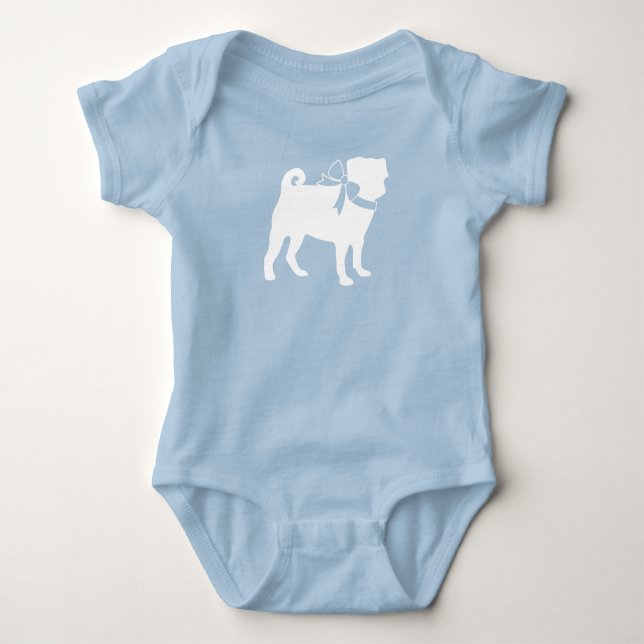 Body Fête de bébé garçon chien Pug Bleu avec noeud (Devant)