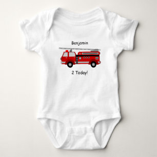 Body Feu Camion Veste Bébé "2 Aujourd'Hui" Avec Nom