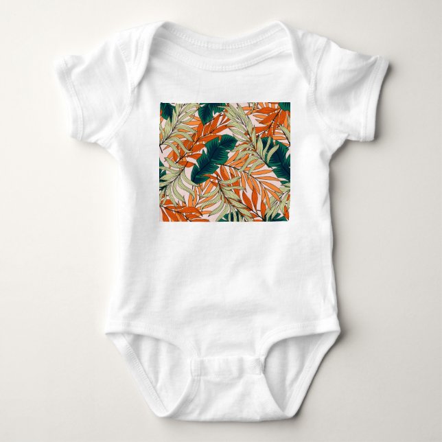 Body Feuille vert tropical beige, motif sans soudure. (Devant)