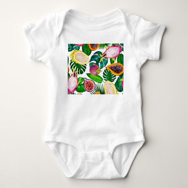 Body Feuilles tropicaux, fruits, gouache sans couture m (Devant)