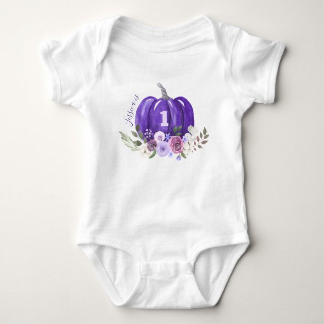 Body Fille 1er Halloween Anniversaire Purple Citrouille (Devant)