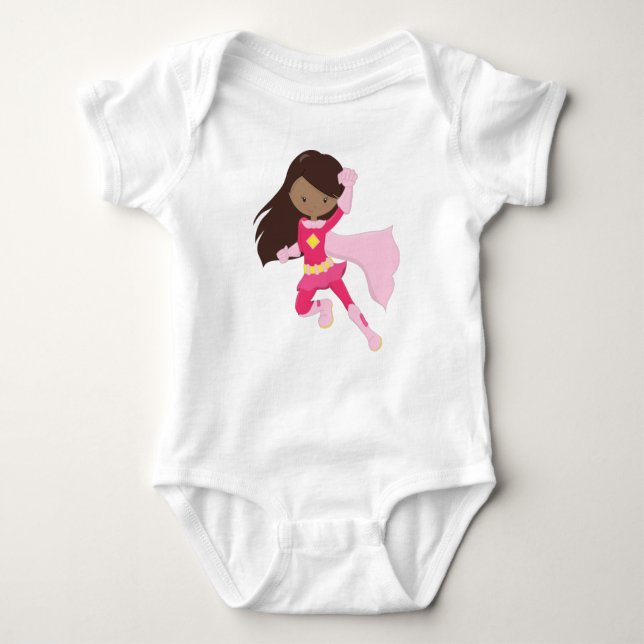 Body Fille afro-américaine, Fille super-héros, Cape ros (Devant)