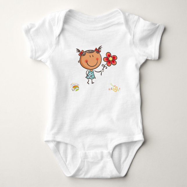 Body Fille aux figures bâtons adorable Fleur rouge Colo (Devant)