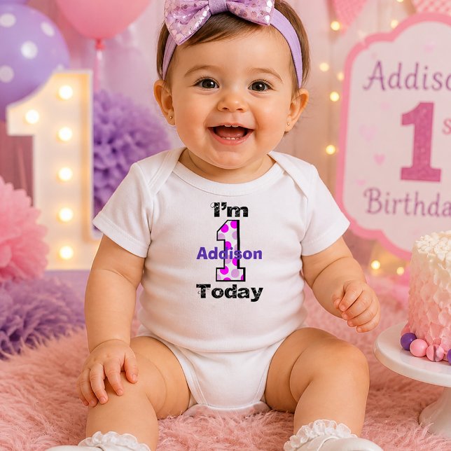 Body Fille du premier anniversaire au pois violet (Purple Polka Dot 1st Birthday Girl Baby Bodysuit)