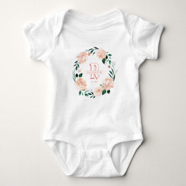 Body Fille fille en couronne fleurie monogramme personn (Devant)
