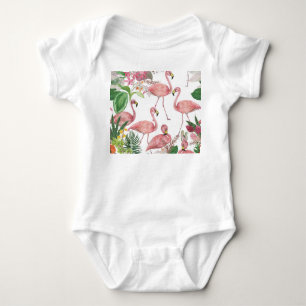 Body Flamant rose Feuilles tropicaux Motif aquarelle