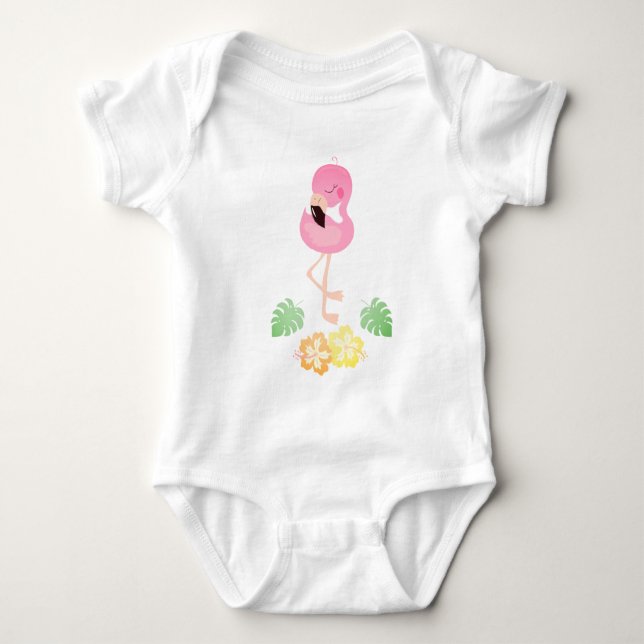 Body Flamant rose Fleur Tropicale Fille Aquarelle rose (Devant)