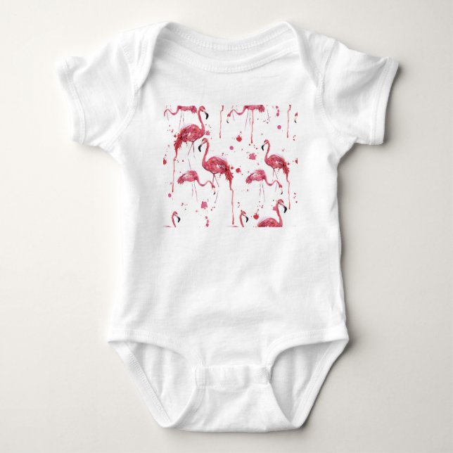 Body Flamant rose motif aquarelle, design dynamique. (Devant)