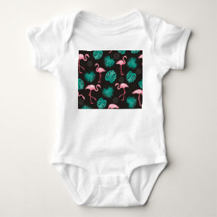 Body Flamant rose, palmiers feuilles : aquarelle tropic