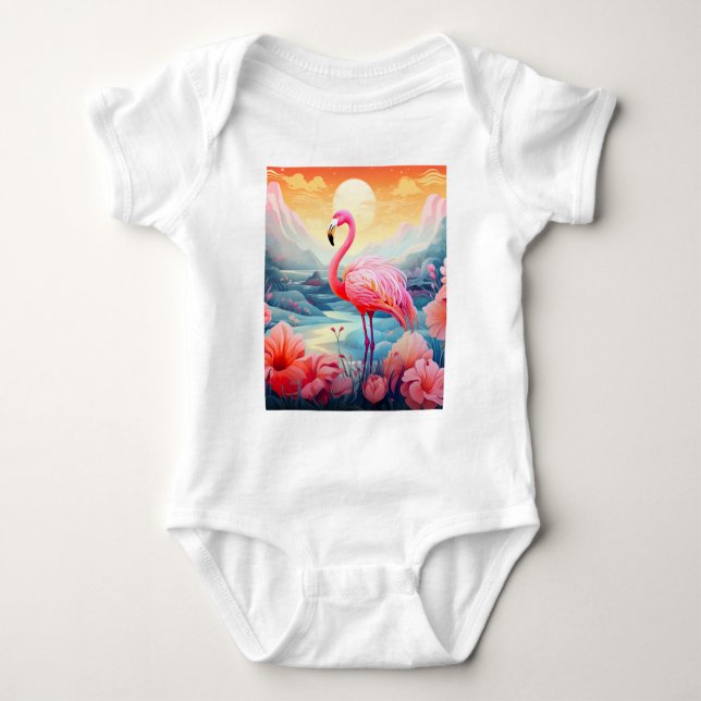 Body Flamant rose tropical aux fleurs (Devant)