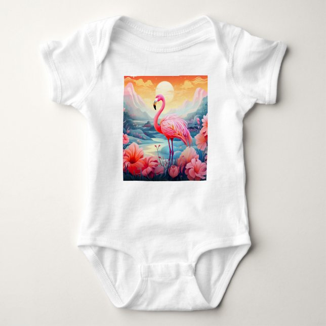 Body Flamant Tropical avec Fleurs (Devant)