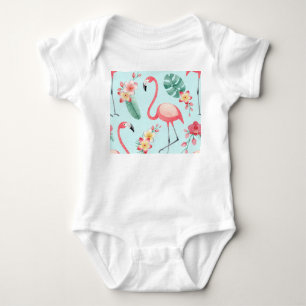 Body Flamants roses Fleurs tropicales Motif aquarelle