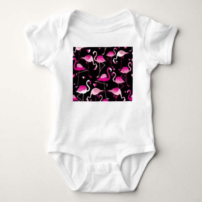 Body flamants roses, motif sans soudure foncée. (Devant)