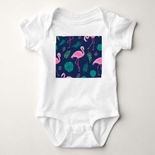 Body flamants roses, palmiers tropicaux, couteaux dessi