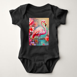 Body Flamants roses roses dans un lac avec fleurs-20231
