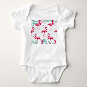 Body Flamingo tropical et feuille, motif d'été.
