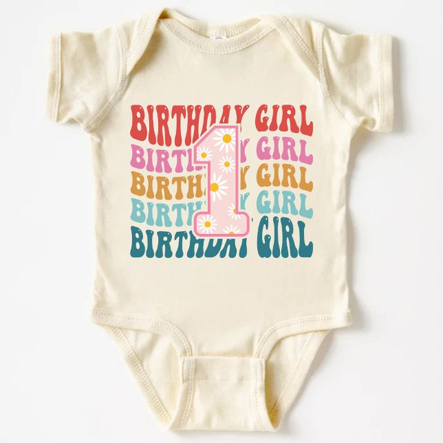 Body Fleur de marguerite d'anniversaire (Girls First Birthday Daisy flower Baby Bodysuit)