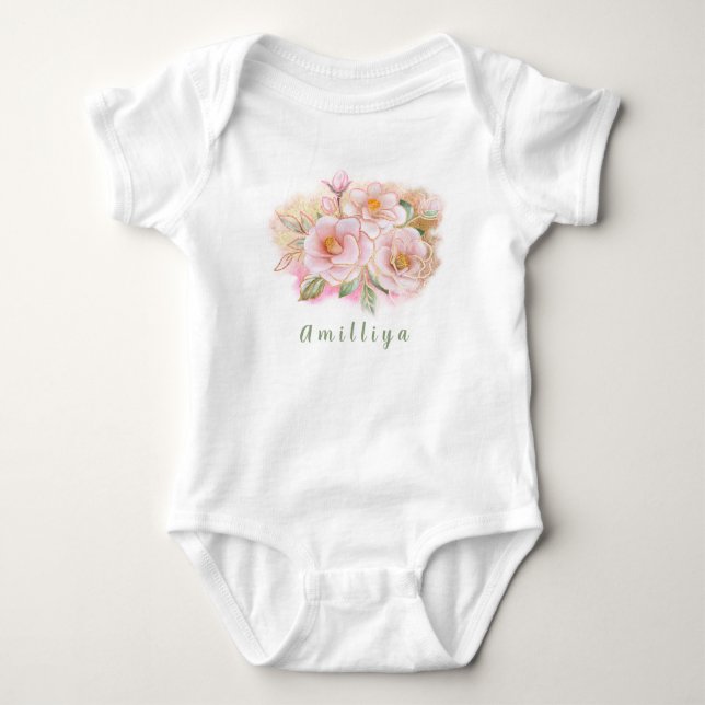 Body Fleur Rose Personnalisé Nom Mignon Moderne  (Devant)