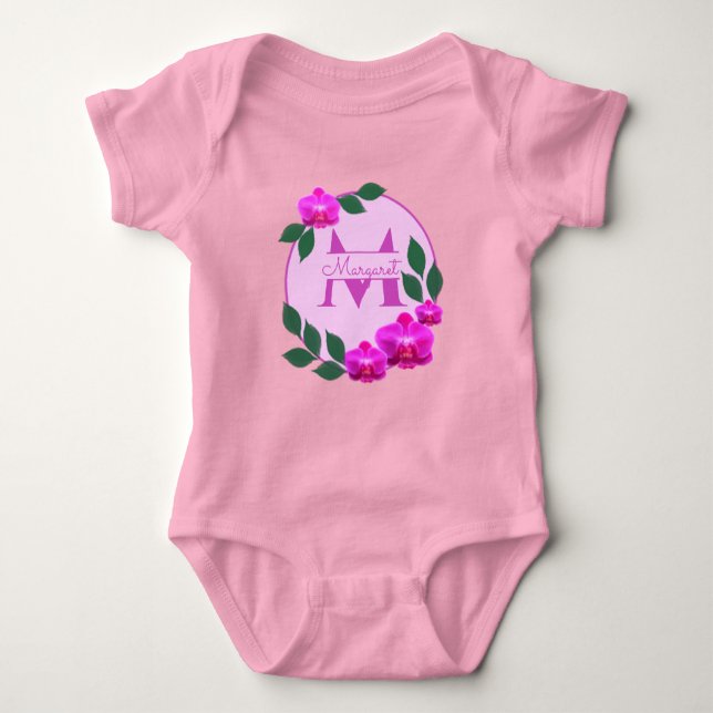 Body Fleur rose vintage nom personnalisé initial (Devant)