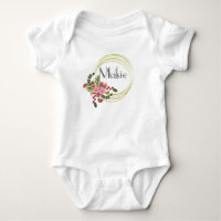 Fleur Rose Wreath Nom personnalisé Bébé Bodysuit
