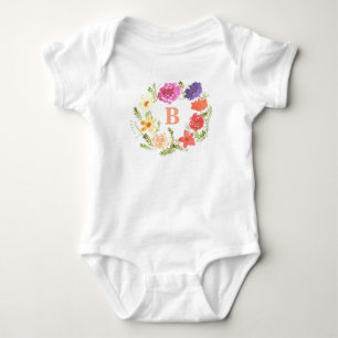 Body Fleur sauvage rose fille bébé Monogramme initial