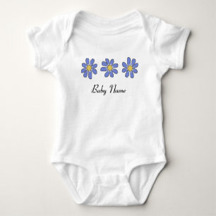 Body Fleurs bleues douces avec le nom fait sur commande