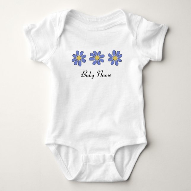 Body Fleurs bleues douces avec le nom fait sur commande (Devant)