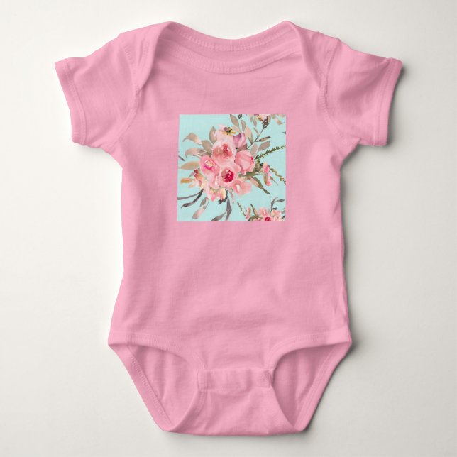 Body Fleurs rose pâle sur bleu clair (Devant)